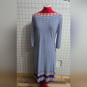 Elegant Blue and White Long Sleeve Dress